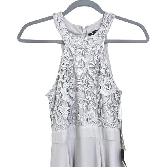 NWT LULUS Love Poem Gray Halter Gown Crocheted Lace Bodice - Picture 5 of 11